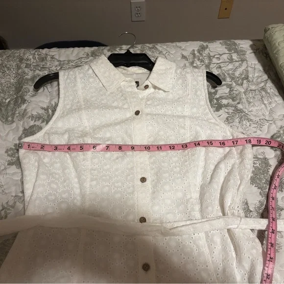 Anne Klein sz 8 white eyelet midi sleeveless sundress collared button front sash - Picture 5 of 12